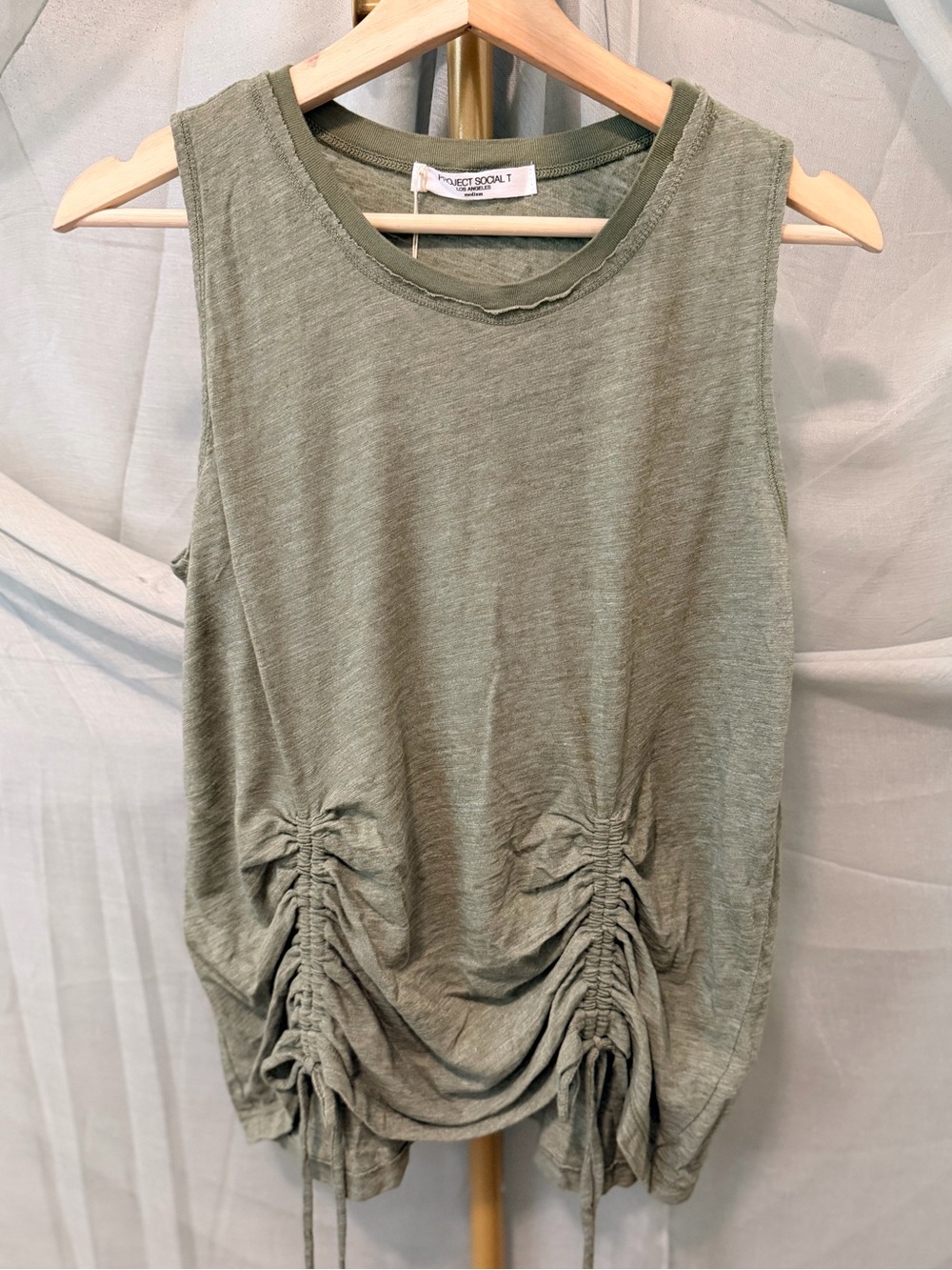 Project Social Olive Green Ruched Top